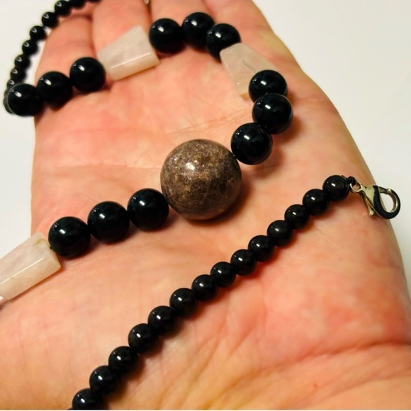 Jasper Obsidian Gem Fine Art Gemstone Bead Necklace Unisex Men Women Artist RARE - Picture 1 of 8